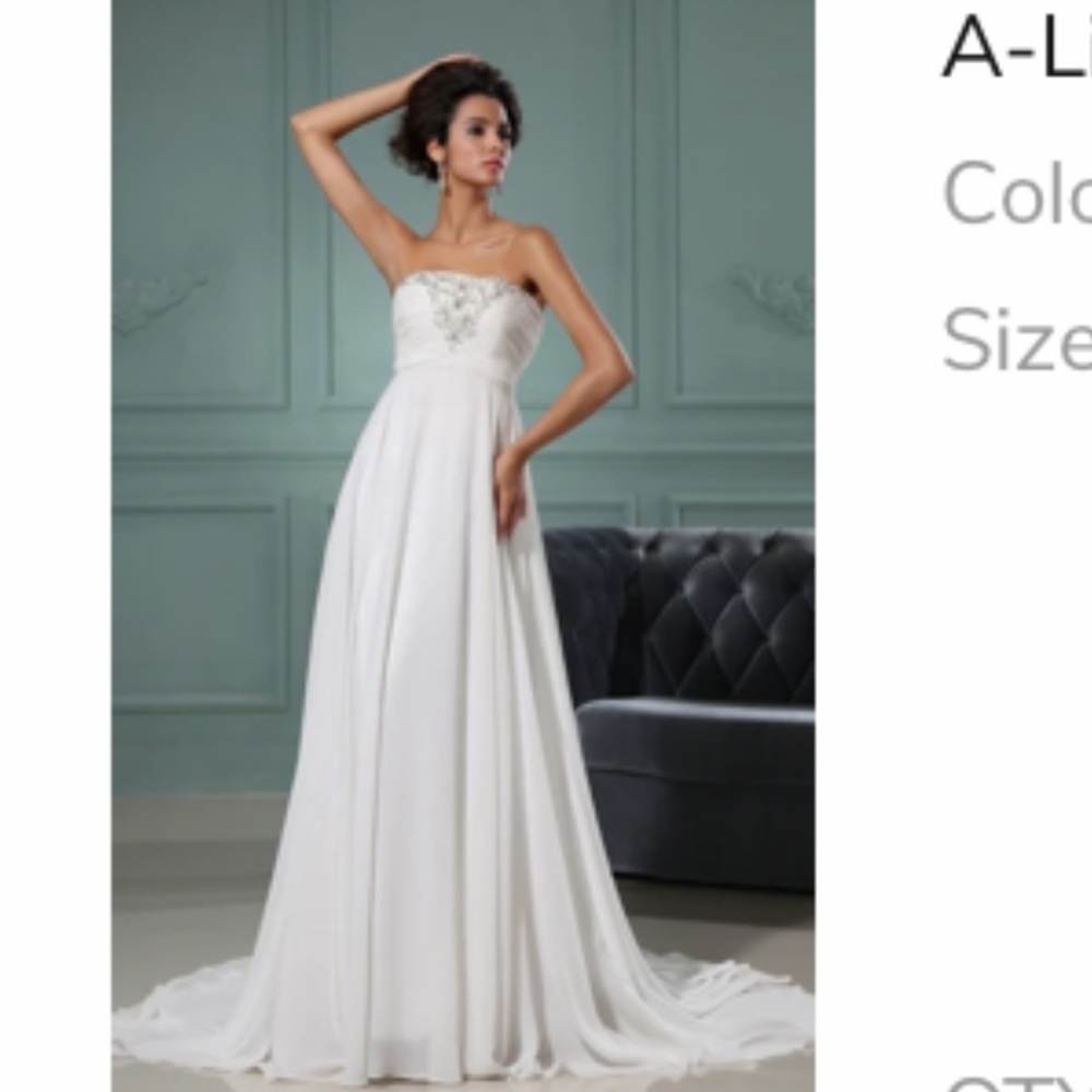 Brand New A-Line Strapless Wedding Dress- White, Size 10